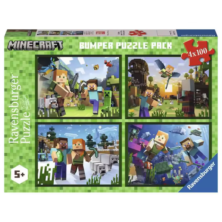 RAVENSBURGER PUZLES DE MINECRAFT 4 X 100 PIEZAS, 05716, TIENDA CON LICENCIA OFICIAL - 1
