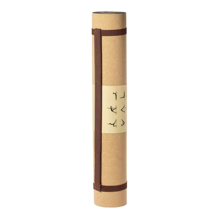 TIENDA EURASIA - Esterilla de Yoga, Fitness o Pilates, Fabricada en Resistente Corcho Natural con Base Antideslizante, Medida 60 x 180 cm, Incluye Asa de Transporte con Ilustraciones de Ejercicios - 1
