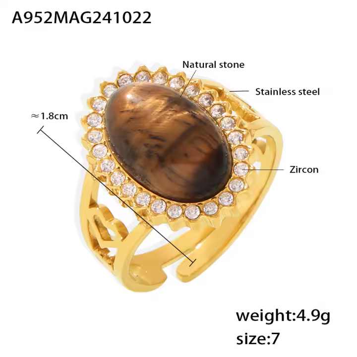 Anillo ovalado de acero inoxidable con hoja de arce azul y rojo, chapado en oro, resistente al agua, con joyería de lujo - 1