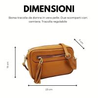Bolso de HOMBRO mujer de cuero Genuino, bandoleras Mujer Corta, ajustable Y 2 bolsos con Cremallera, Italian artesania JOY (Cuero) - details 1