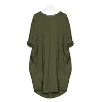 Vestido Rosa Suave Para Mujer De Talla Grande Con Mangas Largas Y Cuello En V Estilo Casual Largo Hasta La Rodilla - details 10