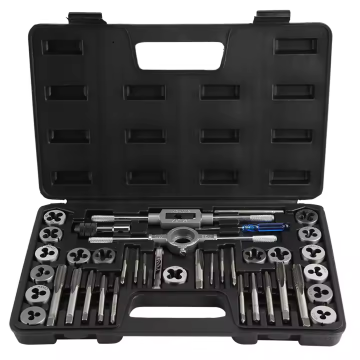 Juego de Machos de Roscar y terrajas de 40 piezas, juego de Machos de roslar y terrajas de flauta M3 a M12 con extractores de tornillos, para Máquinas de precisión, módulos de precisión, transformadores, machos de Roscar y terrajas - 1