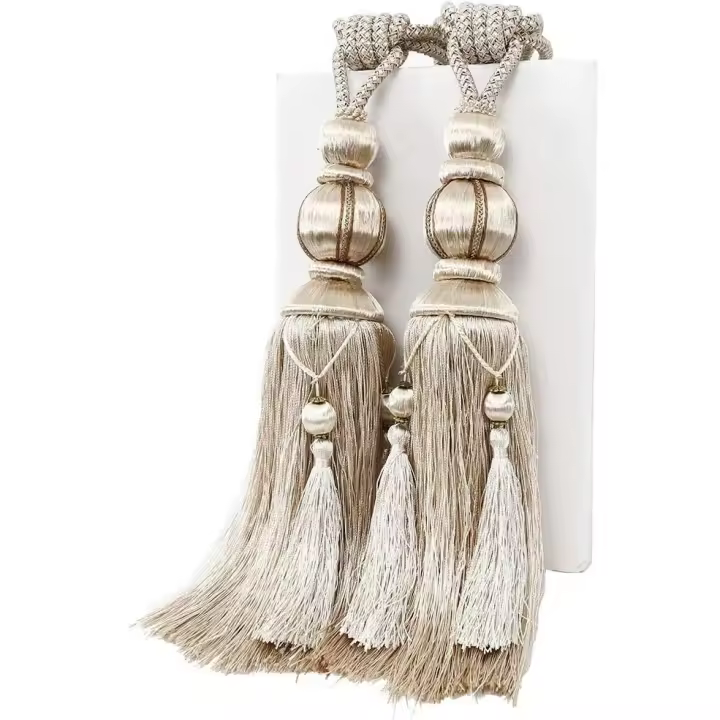 1 par de cepillos para cortinas hechos a mano, elevadores de decoración del hogar, oficina para cortinas gruesas, Color Beige - 1
