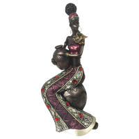 CAPRILO REGALOS & DECORACIÓN Figura Decorativa Étnica de Resina "Africana con Jarrón y Pedrería". Adornos y Esculturas. Regalos Originales. Decoración Hogar. 14 x 13 x 29 cm. - details 0