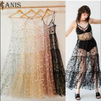 Vestido Sin Mangas De Encaje Con Estampado De Estrella Para Mujer Vestido De Playa De Verano Con Cuello En V Y Tirantes Ajustado Al Cinturón Largo Hasta La Rodilla - details 1