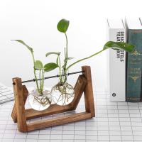 Vaso De Plantas Esterilizado En Vidrio Con Marco De Madera Vintage Jarrón Para Flores Y Bonsái Decoración De Escritorio Para El Hogar Vaso De Plantas Hydroponicas - details 3