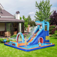 Outsunny Castillo Hinchable Infantil 6 en 1 Castillo Hinchable para Niños con Tobogán Piscina Muro de Escalada Cañón de Agua y Bolsa de Transporte Temática de Tiburón 440x350x240 cm Multicolor - details 1