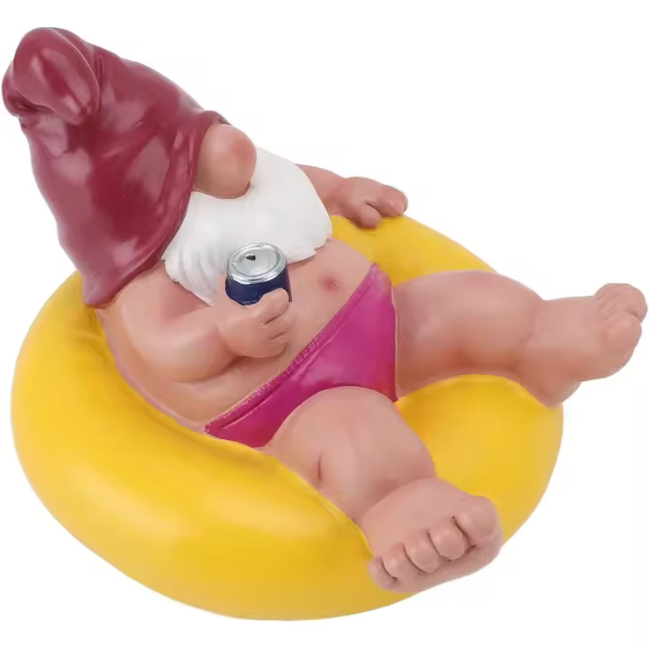 Estatua de gnomo de jardín, figura flotante de resina para piscina, ideal para fiestas relajantes y divertidas, ideal para decoración de exteriores (amarillo) - 1