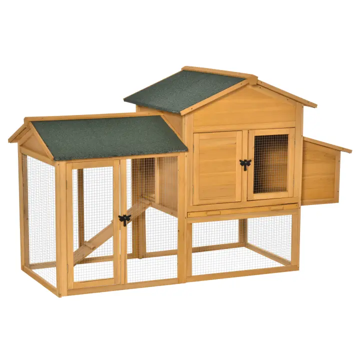 PawHut gallinero gallinero gallinero con corral gallinero con ventana de barra caja nido madera de abeto amarillo + verde 168x75x103 cm - 1