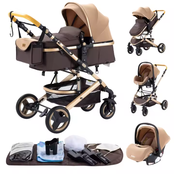 YAZOCO - Cochecito de bebé plegable con marco de aluminio, carrito de lujo 3 en 1, coche alto para recién nacidos con gran espacio cómodo - 1