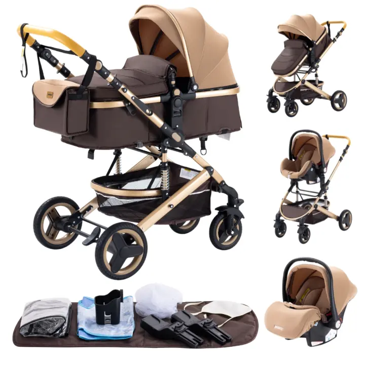 YAZOCO - Cochecito de bebé plegable con marco de aluminio, carrito de lujo 3 en 1, coche alto para recién nacidos con gran espacio cómodo - 1