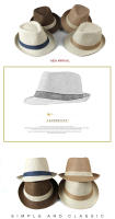 Sombrero De Paja Sólida Para Hombre Y Mujer Sombrero De Playa Al Aire Libre Sombrero De Sol Tejido Con Rayas Con Hebilla Casual Sombrero De Panamá Fedoras - details 0