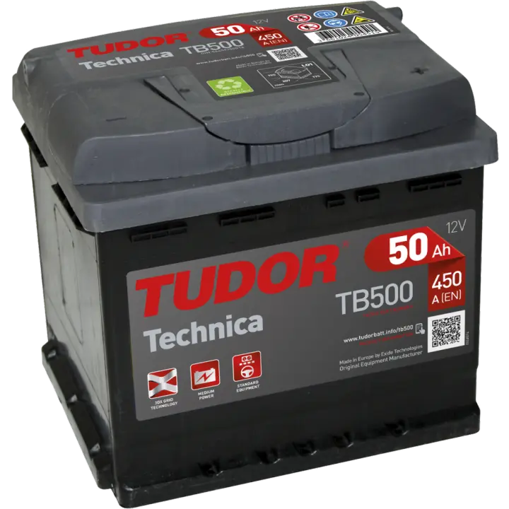 Batería  de coche Tudor TB500 Technica. 12V - 50Ah/450A (EN) Caja L1 - Máximo Rendimiento y Durabilidad - Car Battery - 1