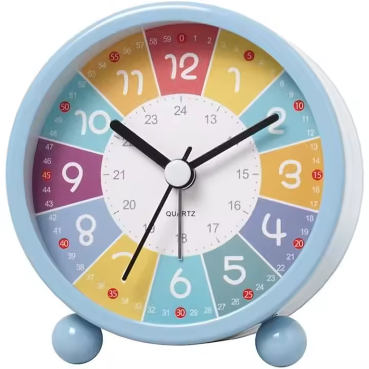 Reloj de pared educativo para aprender la hora, silencioso, decorativo, para aulas o dormitorios, color azul. - 1