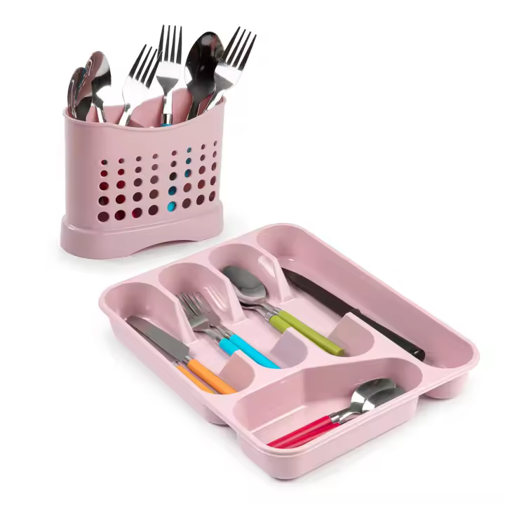 Plastic Forte - Lote de Cubertero para Cajón y Escurrecubiertos. Rosa - 1