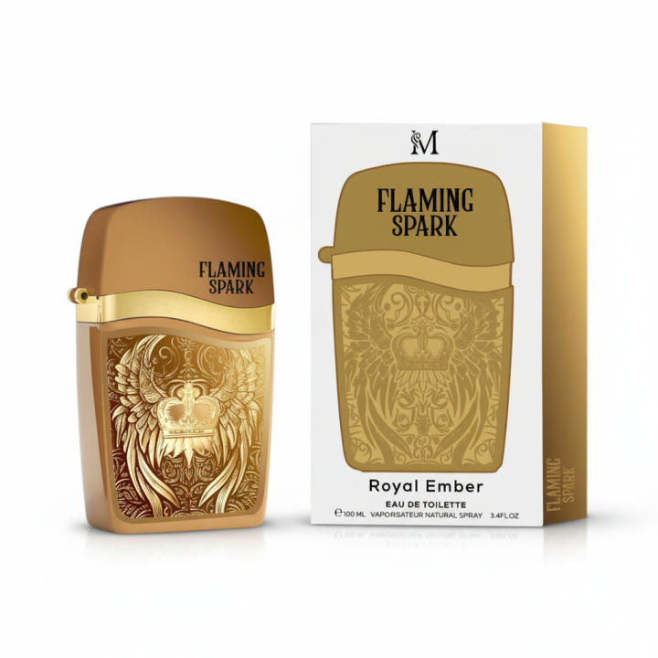 Perfume masculino Flaming Spark Royal Ember Eau de Toilette, fragancia cálida y elegante con un aroma intenso y equilibrado, ideal para el uso diario o momentos especiales. Presentado en frasco original con estuche. 🚚 Envíos a España 24/48 horas.