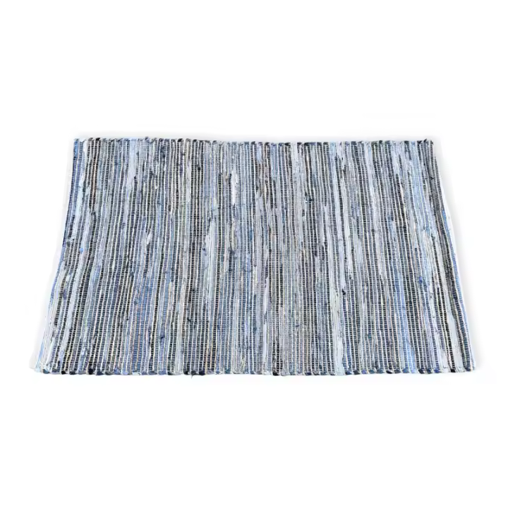 Alfombra Grande 130x170 Tonos Azules - Algodón y Yute Reciclado - Hecho a mano en India - 1