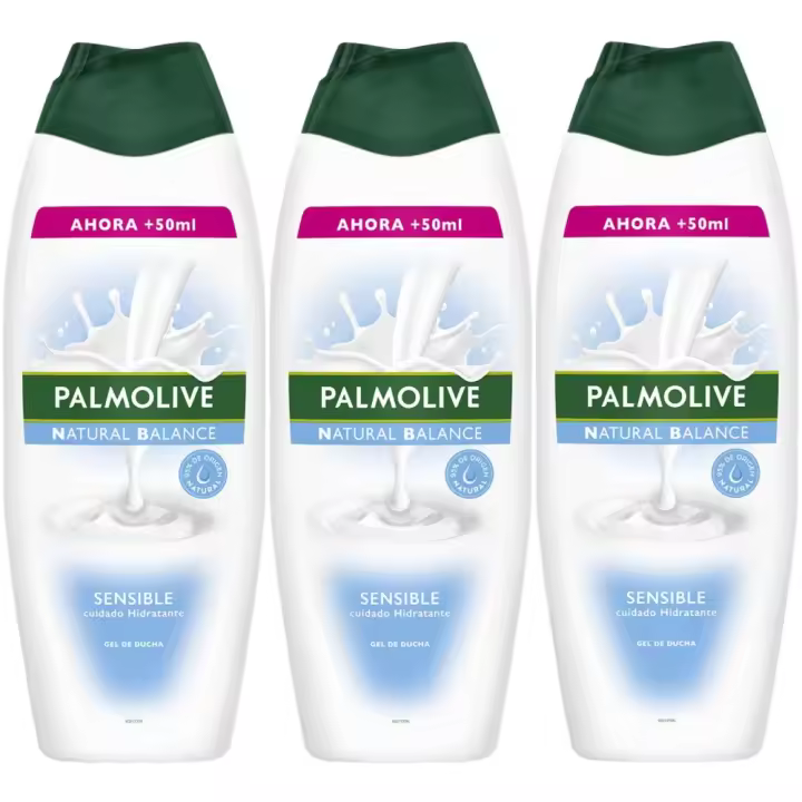 Palmolive Gel de Baño en Crema Natural Balance Sensible Cuidado Hidratante, Botella 550+50 ml, Pack 3 uds - Gel de ducha cremoso, agradable fragancia, ayuda a mantener la hidratacion natural de la piel, 600 ml. - 1
