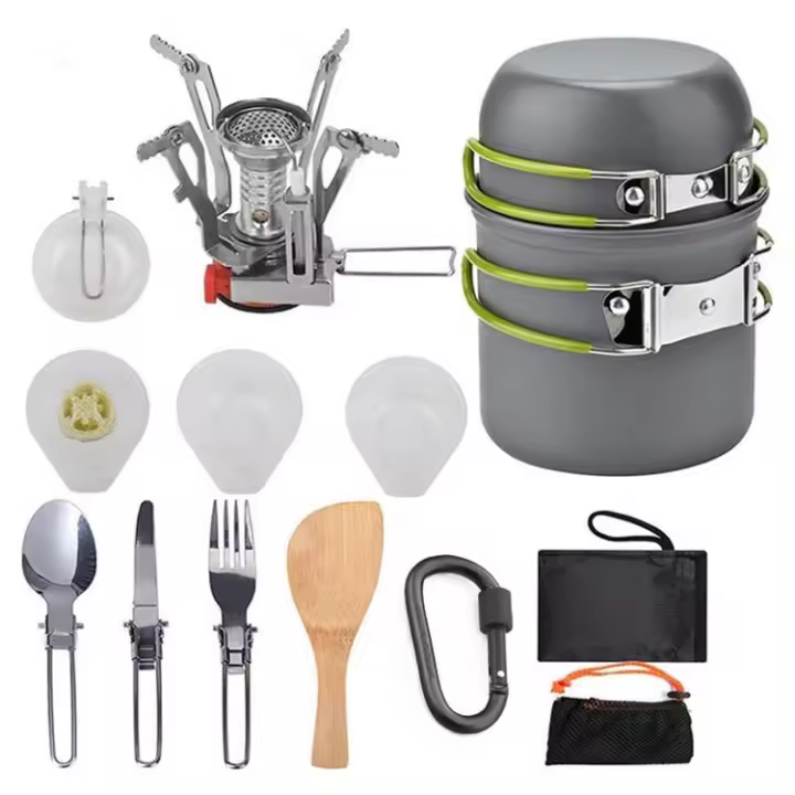 Juego de cocina para acampar,sartenes y estufas para acampar al Aire Libre, Kit de utensilios de cocina plegable antiadherente - 1