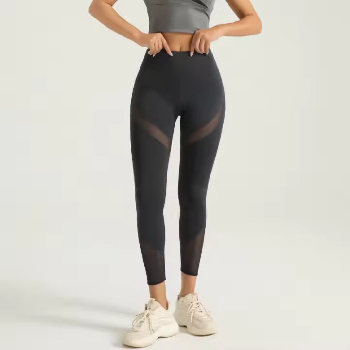 Pantalones de yoga melocotón de malla elástica alta empalme medias deportivas levantamiento de glúteos pantalones de fitness para mujeres - 1