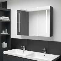 vidaXL Mueble de baño con espejo LED color 89x14x62 cm en color Roble/Blanco brillo/Gris hormigón y más | almacenamiento funcional diseño moderno para baño dormitorio sala - details 4