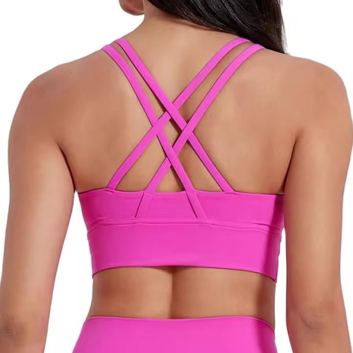 Sujetador De Gimnasia Para Mujer En Color Sólido Con Espalda Cruzada Y Almohadillas De Pecho Material Suave Para Yoga Fitness Y Ejercicio - 1