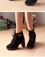 Botas De Tacón Alto Para Mujer Primavera/Otoño Calidad Superior Con Cordones Moda Europea Botines Con Cierre De Cremallera Material PU Tacón Cuadrado Apto Para Adultos - details 5