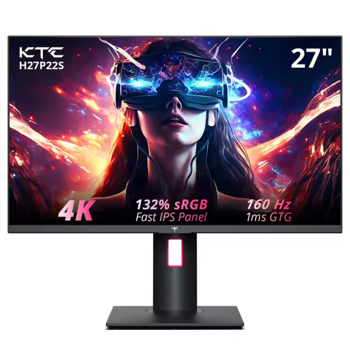 KTC Monitor 4K UHD(3840x2160) 144Hz, Monitor de 27 pulgadas Fast IPS Pane 160Hz 1ms GTG, HDR400 132% sRGB, HDMI2.1/DP1.4, G-Sync, AMD FreeSync Premium, Montaje VESA, Soporte de Altura/Inclinación/Giro/Pivote, H27P22S - 1