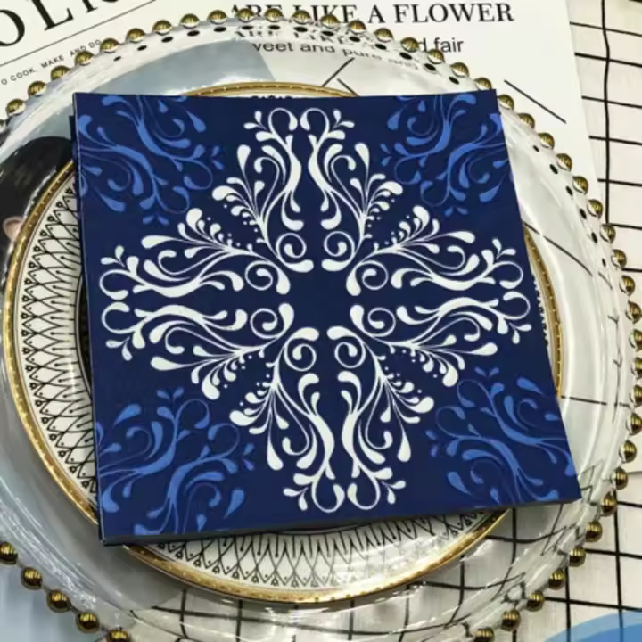 20pcs Colorful Printed Papel De Servilleta Cuadrada Azul Flor Creativa Tamaño 33x33cm Doble Capa Para Bodas Fiestas Restaurante - 1