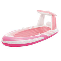INTEX - Colchoneta hinchable Pink Paradise, 244x119x97 cm, con techo, asas resistentes de sujeción, cuerda de agarre y porta bebidas, diseño rosa, capacidad 1 persona máx. 100 kg, fabricada de vinilo resistente, incluye parche de reparación - details 0