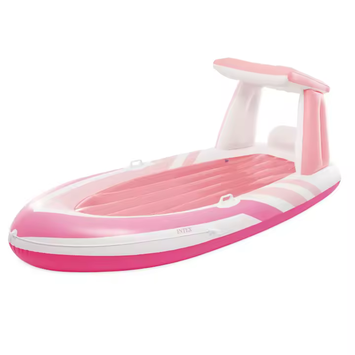 INTEX - Colchoneta hinchable Pink Paradise, 244x119x97 cm, con techo, asas resistentes de sujeción, cuerda de agarre y porta bebidas, diseño rosa, capacidad 1 persona máx. 100 kg, fabricada de vinilo resistente, incluye parche de reparación - 1