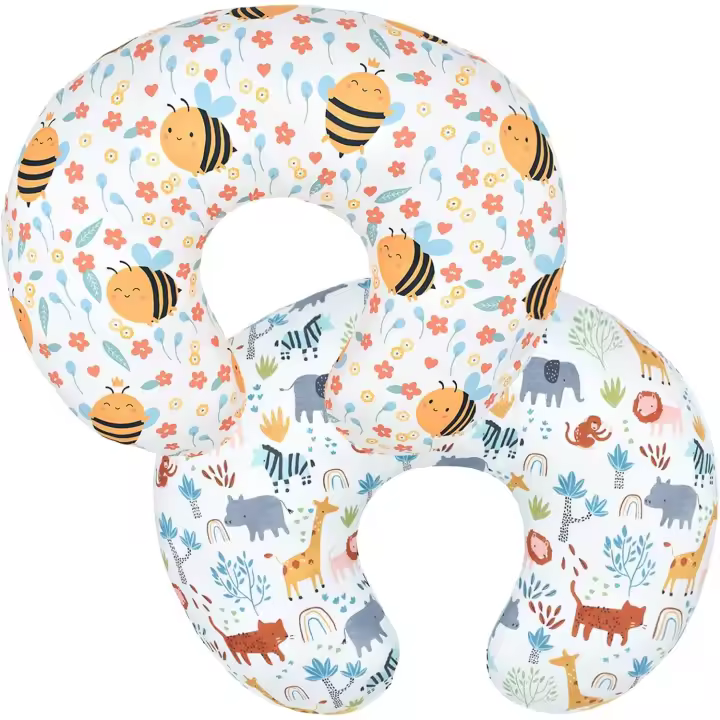 Paquete de 2 Fundas Almohada Lactancia para Bebe recién Nacido en Forma U Lactancia Materna Funda de peluche con Bosques y Flores 22,5x18 Pulgadas (Abeja + Animales) - 1