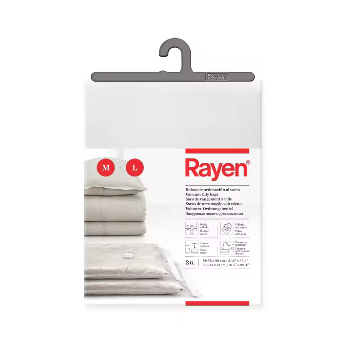 Rayen - Bolsas al vacío para ropa. Fundas de almacenaje de ropa al vacio. Pack de 2 bolsas (55 x 90 cm y 80 x 100 cm). Transparente - 1