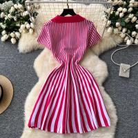 YuooMuoo Vestido Corto A-Line De Moda Y2K Para Mujer Manga Corta Estilo Casual Rayado Tejido Suave Vestido De Verano Para Calle Mujeres - details 5
