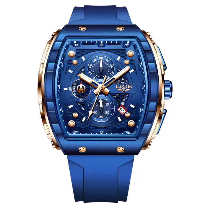 Reloj De Pulsera De Cuarzo LIGE Para Hombre Deportivo Y Casual Resistente Al Agua De 50M Con Cronógrafo Y Fecha Autónoma Material De Correa De Silicona - 1