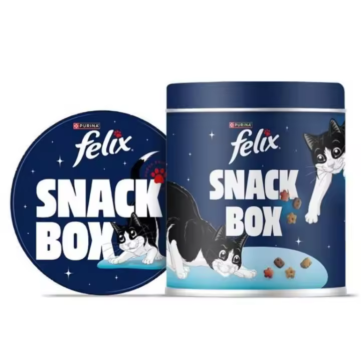 Snack box caja especial Navidad de metal con surtido de snacks para perro 307gr o para gato 155gr como complemento alimentario y premio - Purina - 1