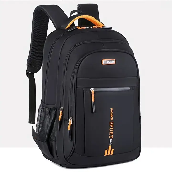 Mochila de viaje para hombre de gran capacidad, nailon resistente, correas de hombro ajustables, múltiples compartimentos, ideal para negocios y escuela, color negro. - 1