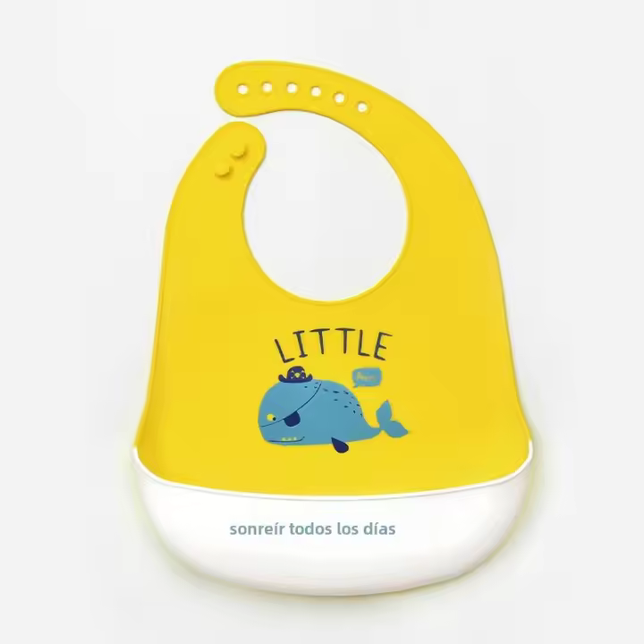 Baberos impermeables para Bebé, babero ajustable de silicona con estampado de Dibujos animados, material de Alimentación para Bebé, 1 piezas - 1