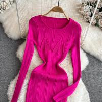 Vestido De Encaje Con Manga Larga Para Mujer Ropa De Fiesta Retro O-Neck Ajustado Estilo Coreano Poliéster Mid-Calf - details 2
