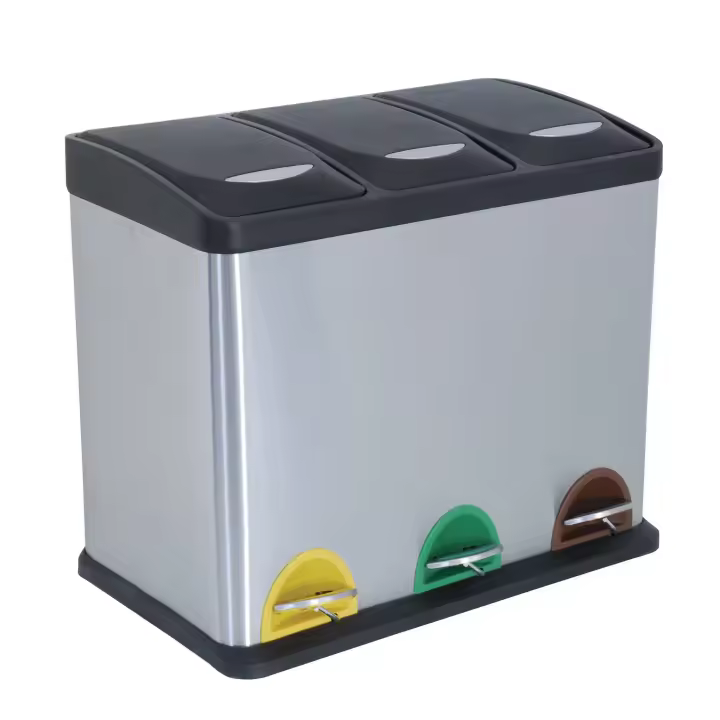Cubo de Basura MSV Ecológico Trío 24L en Acero Inoxidable con Pedales Independientes - 1