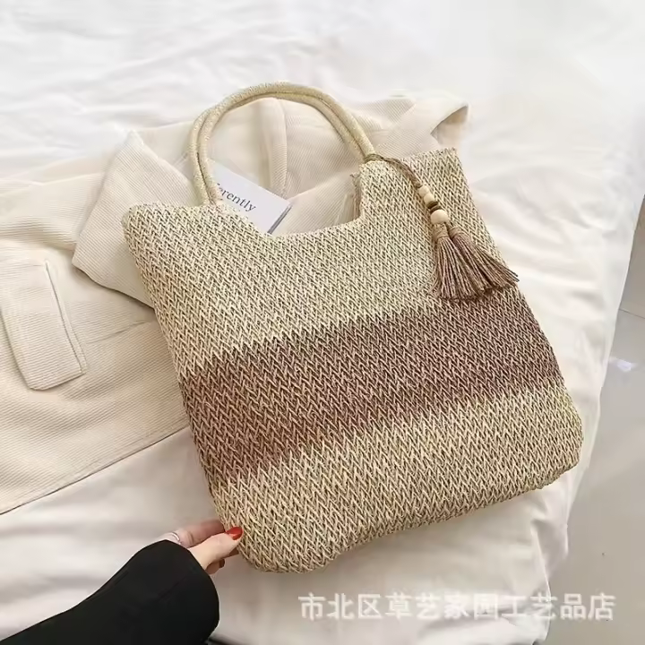 Bolsas de Playa de paja para Mujer, Bolsa de Playa Tejida, casual, Bohemian, Grande, Bolso de Hombre para Vacaciones - 1