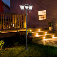 Outsunny Farol Solar de Jardín con 3 Luces LED Impermeable IP44 para Camino Patio Acero Inoxidable 51,5x47x182,5 cm Negro - details 1