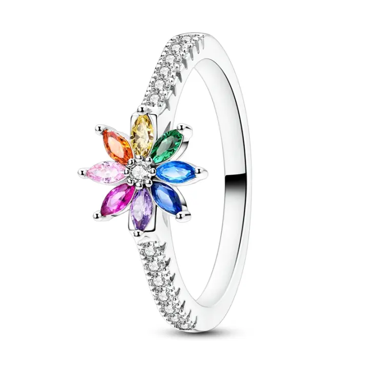 Anillo De Lujo Pandach 925 Plata Con Piedra CZ Colorida Y Flor Redonda Para Mujer Joyería De Boda Y Compromiso Regalo - 1