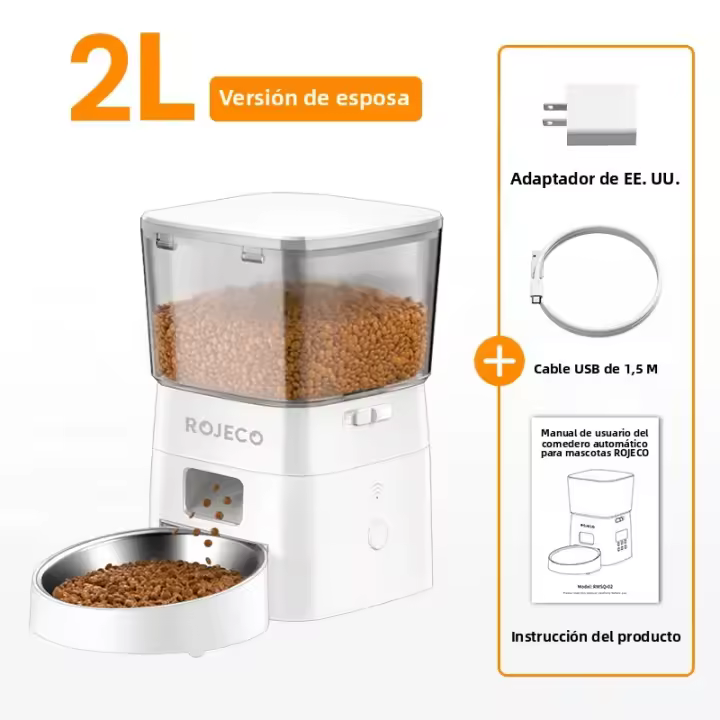 ROJECO Alimentador Automático Para Gatos 2L WIFI Inteligente Dispensador De Alimentos Secos Para Perros Con Control Remoto Accesorios - 1