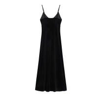 Vestido Largo Sin Mangas De Terciopelo Negro Vintage Para Mujer REALEFT Otoño Invierno Estilo Vintage Cuello En V Ajuste Suave - details 16