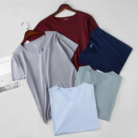 Camiseta De Verano Para Hombre Con Cuello En V Y Manga Corta Color Sólido Estilo Slim Sin Costuras Transpirable Para Viajes - details 2