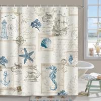 Cortina de Ducha Náutico Ancla Faro Velero Cortinas de Baño de Poliéster Impermeable Antimoho Lavable Cortina Ducha 180 x 200 cm con 12 Ganchos - details 1