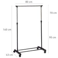 Perchero de Pie con Ruedas, Acero Inoxidable, DOBLE 80x43x90 a 160 cm, Perchero de Ropa Burro, Estructura Metalica Extensible, Organizador de Perchas y Ropa - details 2