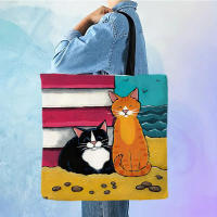 Bolso De Hombro Para Mujer Durable Y Casual Con Dibujos De Gatos Bolso De Compras Y Playa Reutilizable De Lino Unisex - details 9