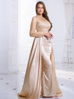Vestido De Noche Largo De Mano En Satén Con Parches De Lentejuelas A-Line Hollow out Para Baile De Promoción Vestido Maxi De Faldas De Suelo - details 3